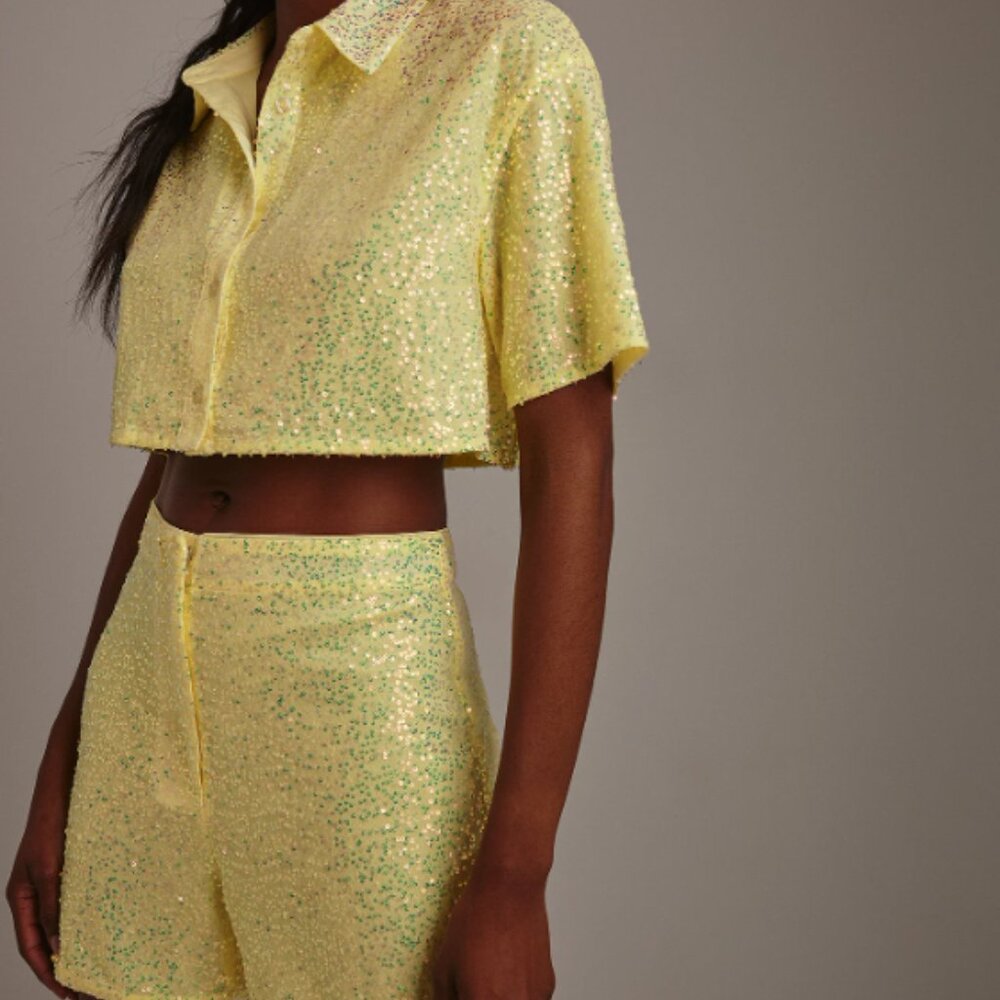 NWT! NA-KD Yellow Sequin Women's Shorts | EU 34 - Picture 1 of 7